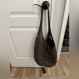 Helen Kaminski Woven Raffia Bucket Bag Brown